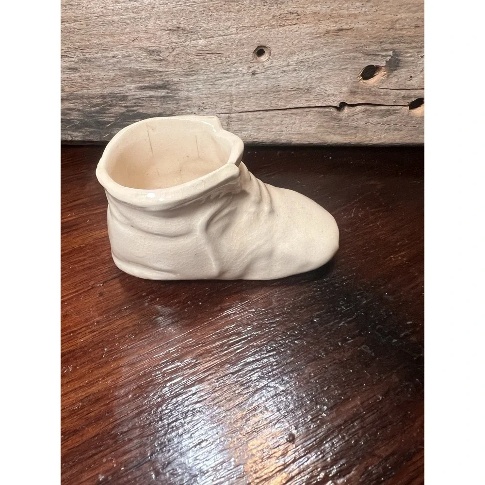 Vintage White Baby Boot Shoe Vase Planter 2